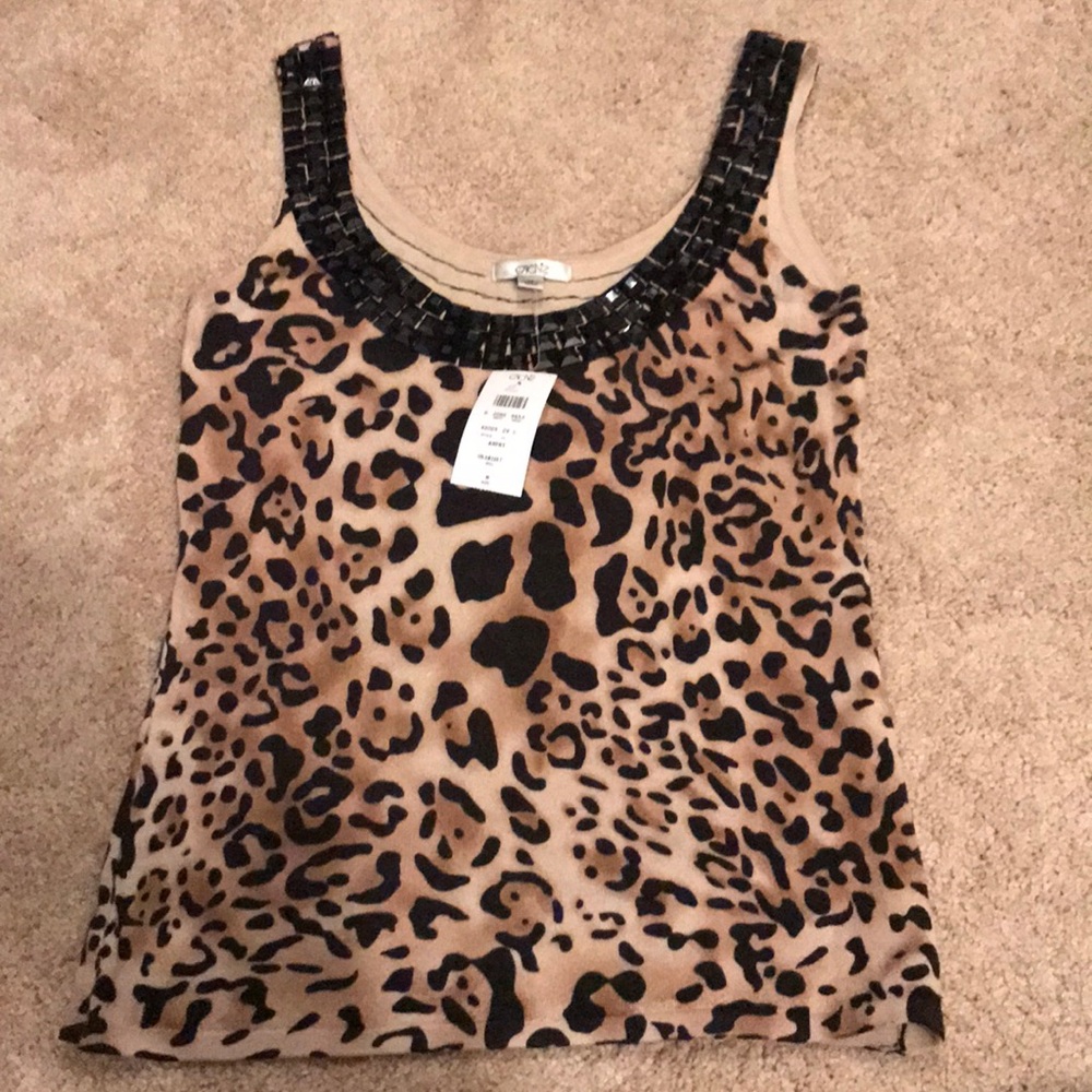 NWT Cache beaded leopard tank, medium